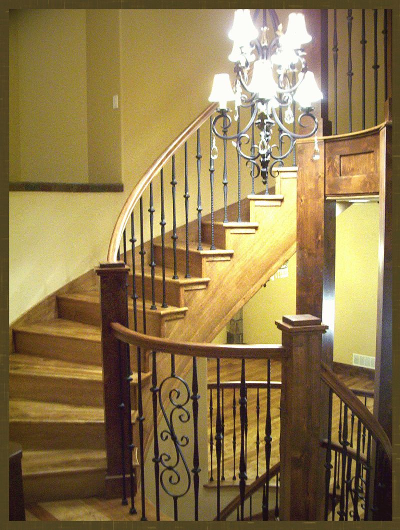 Stained & distressed hickory floor & stairs Classical Wood Floors Downeast Maine