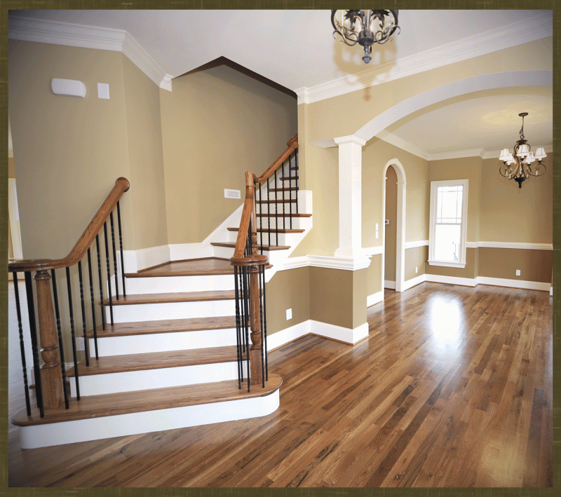Stained red oak floor & stairs Classical Wood Floors Coastal Maine 04843 04841